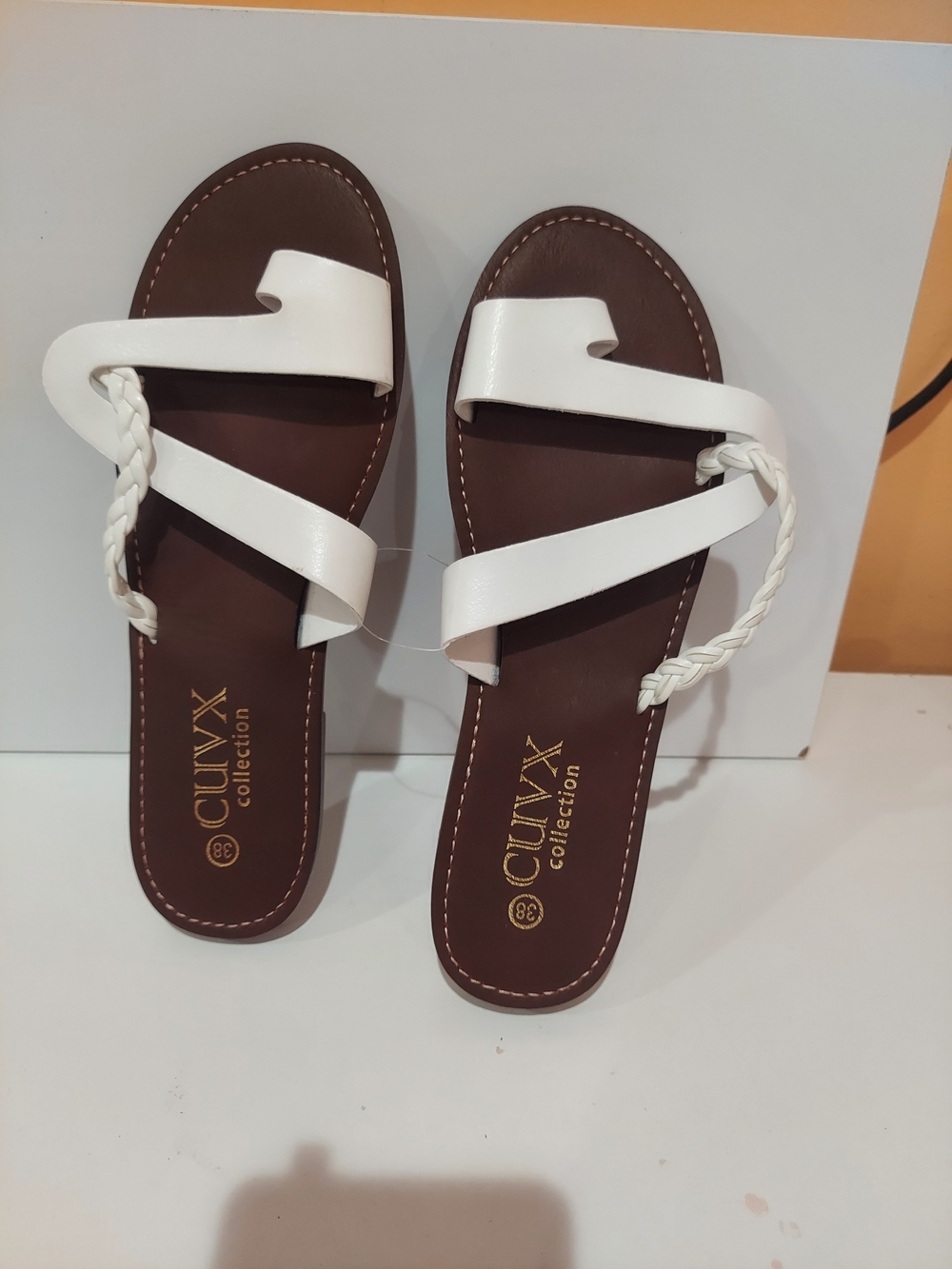 CIUVX White Braided-Strap Women's Slide Sandals